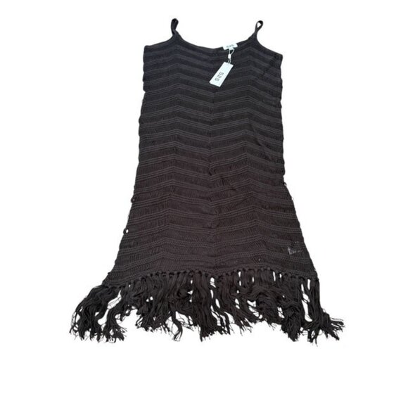 525 Fringe Dress Black XS S Open Knit Crochet Tassel Hem See-Through whimsigoth - Picture 14 of 16